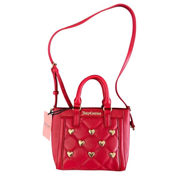 NWT Juicy Couture Red Quilted Mini Tote with Gold Heart Studs Crossbody Bag - Picture 3 of 10
